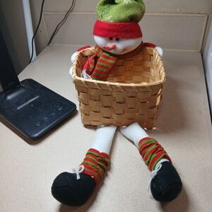 Festive Snowman Basket with Red and Green Accents